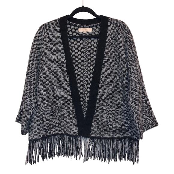 LOFT Black & White Wool Blend Open Front Cardigan With Fringe - Picture 1 of 9